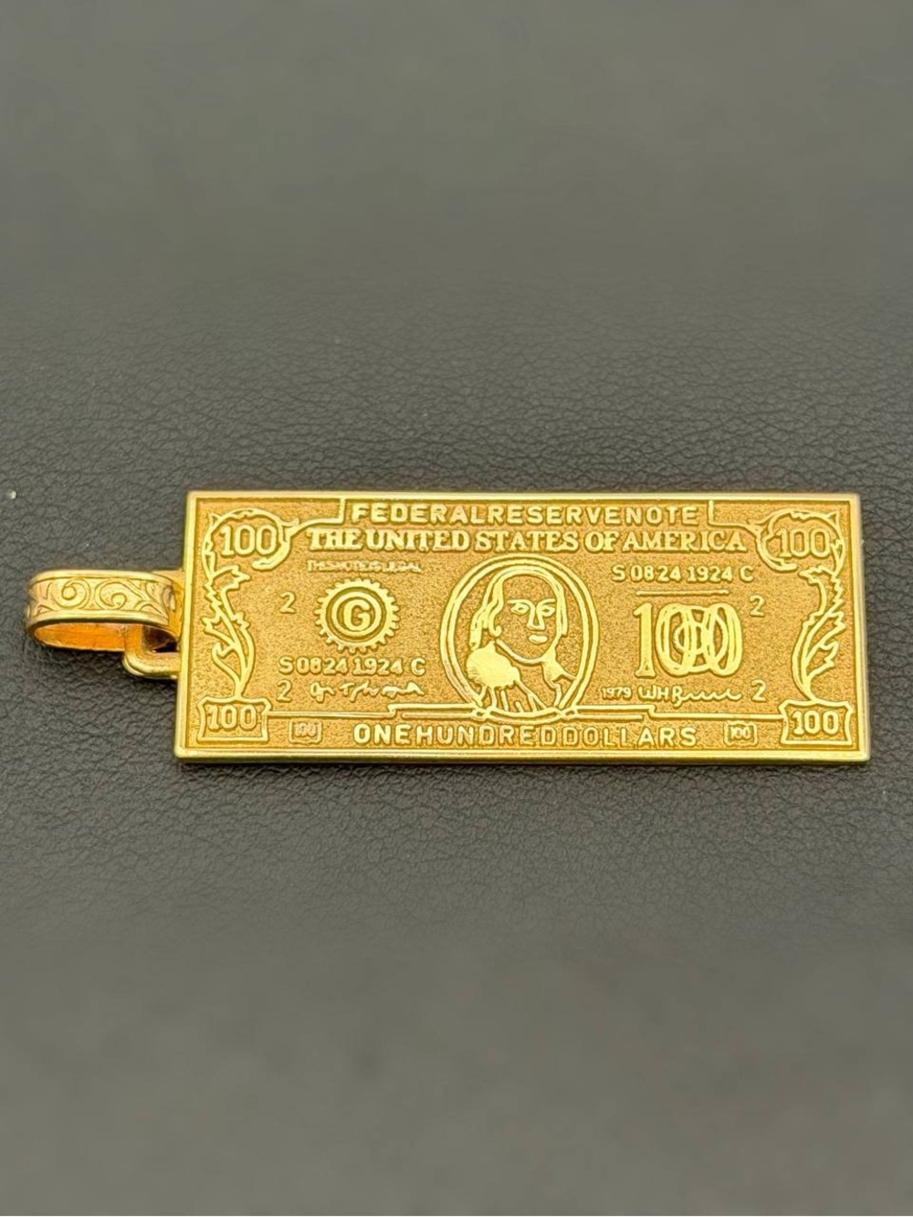 14k Solid Yellow Gold 100 Dollar Bill Money Banknote Charm Pendant Handmade